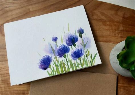 Original Hand Painted Watercolor Floral Birthday Blank Etsy