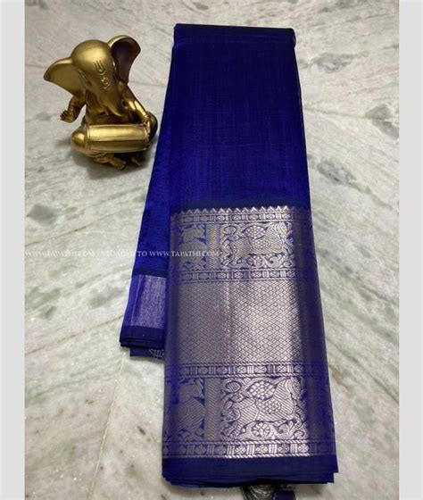 Navy Blue Color Mangalagiri Pattu Handloom Saree With Plain With K