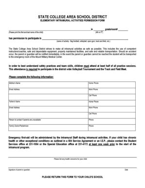 Fillable Online Scasd ELEMENTARY INTRAMURAL ACTIVITIES PERMISSION FORM