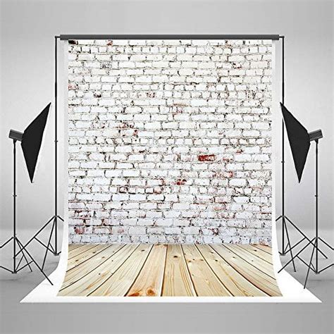 Hellodecor X Ft White Brick Wall Photo Backgrounds Wood Floor