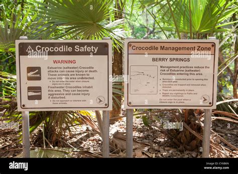 Crocodile Safety Warning Signs At Berry Springs Northern Territory