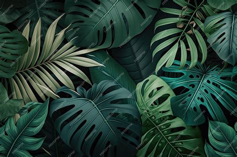 Fondo De Papel Tapiz De Hojas Verdes Tropicales Exóticas Foto Premium