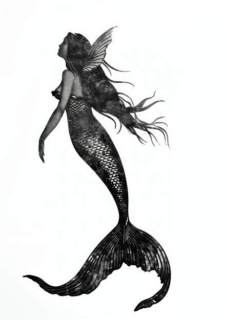 Elegant Black Mermaid Silhouette Illustration Premium AI Generated Image