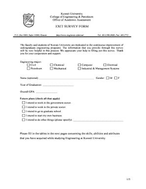 Fillable Online Eng Kuniv EXIT SURVEY FORM College Of Engineering