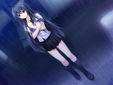 Wallpaper Illustration Anime Brunette Rain Skirt Kourin No Machi