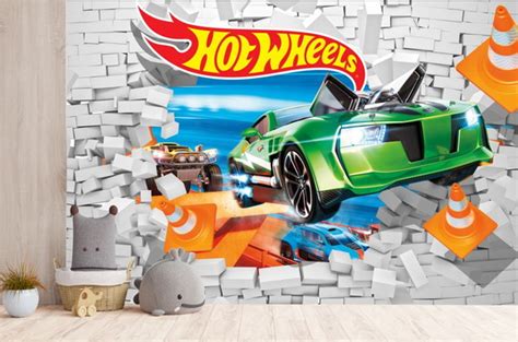 Papel De Parede Hot Wheels Carro Verde Cone Elo7