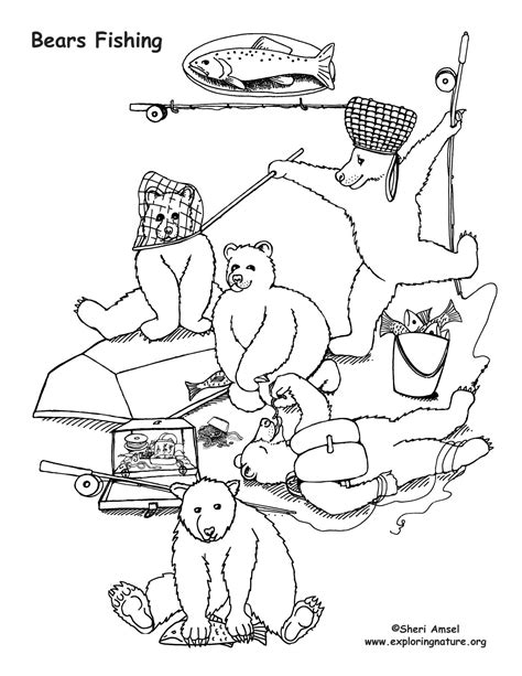 Bears Fishing Coloring Page