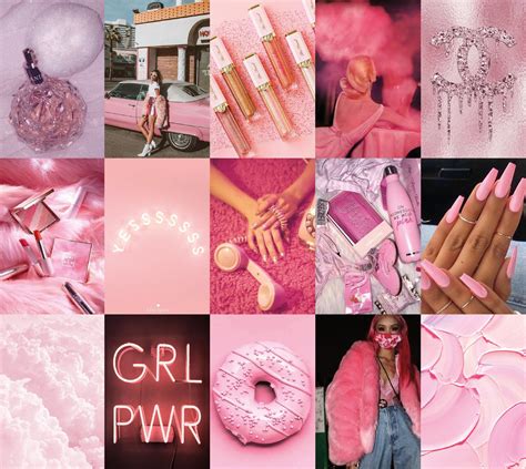 Pink Boujee Wall Collage Kit Pink Aesthetic Photo Kit Trendy Etsy