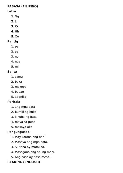 Pabasa This Can Help Teachers In Their Everyday Lessons Pabasa Filipino Letra 1 Gg 2 Ll