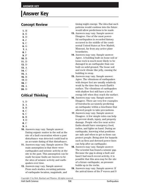 Holt Earth Science Worksheets Review Answers