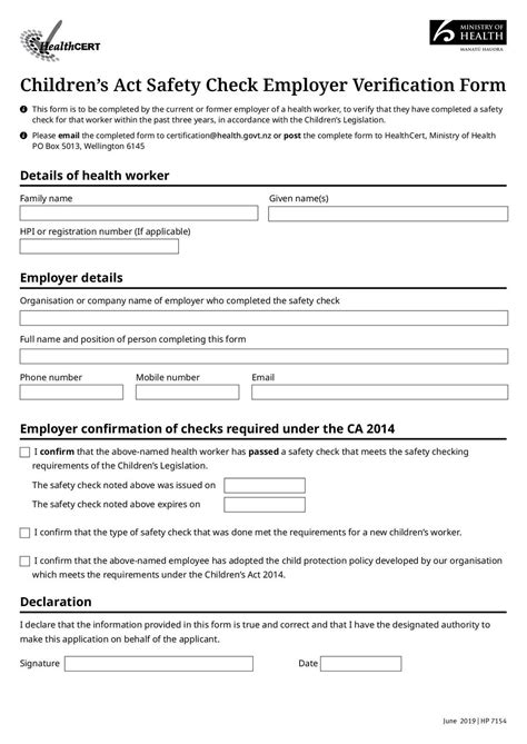 Childrens Act Safety Check Employer Verification Form Fill And Sign