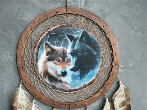 Wolf Dream Catcher Large Brown Dream Catcher Tribal Dream Etsy