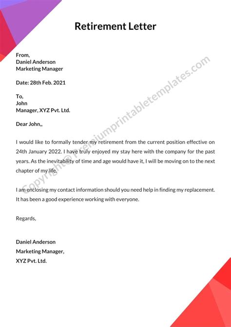 Sample Retirement Letter To Manager