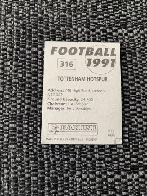 AUTOCOLLANT BADGE CLUB Panini Football 1991 Tottenham Hotspur 316