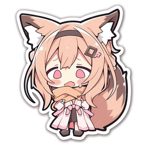 Adorable Kawaii Ilustrado Chibi Anime Fox Girl Vector Art Sticker Con