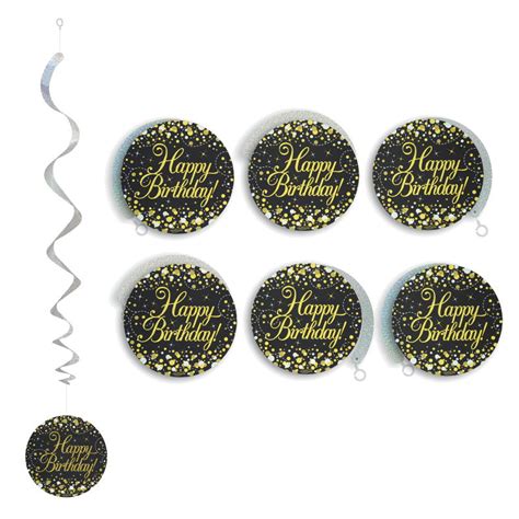 Black And Gold Happy Birthday Hanging Decorations Party Save Smile