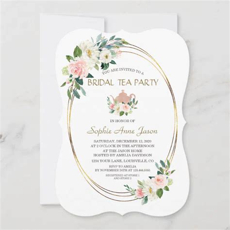 Watercolor Blush Floral Gold Frame Bridal Shower Invitation Zazzle