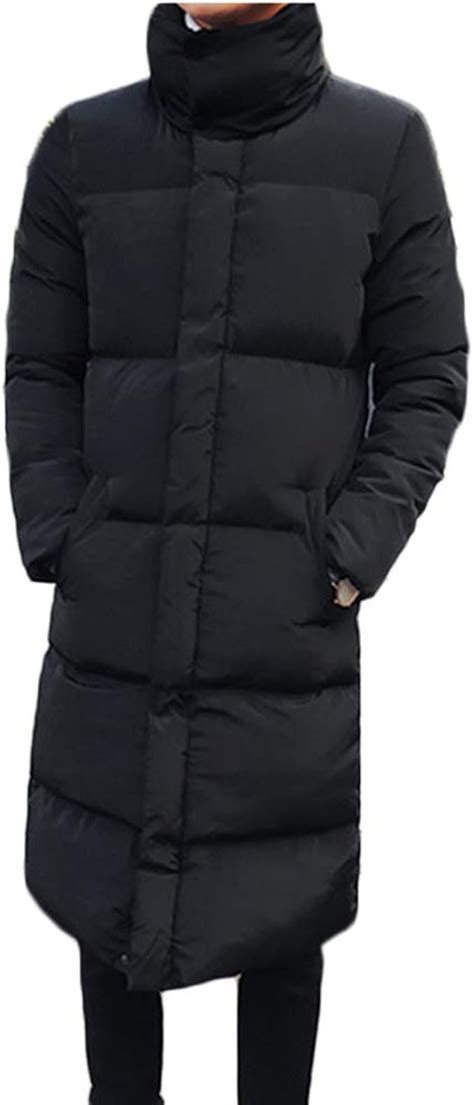 Mens Stand Collar Long Down Jacket Plus Size Winter Warm Padded Puffer Coat Parka Uk