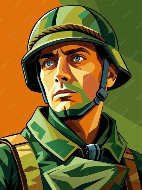 A poster of a soldier with a green background and a red and green ...