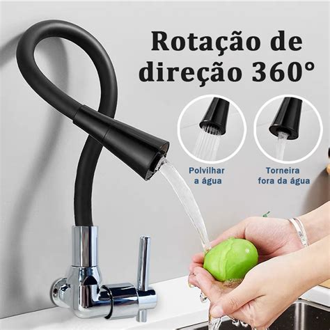 Torneira Gourmet Flex Vel Cozinha Preto Parede Metal Inox Cozinha