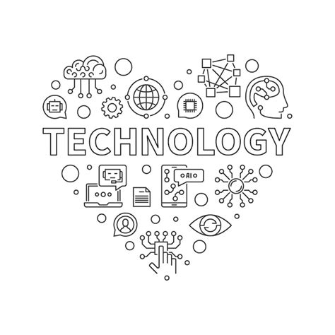 Tecnología corazón concepto contorno banner vector tech ilustración