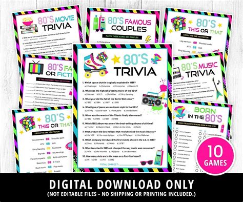 80s games bundle printable 80s activities 80s party games 80s trivia ...