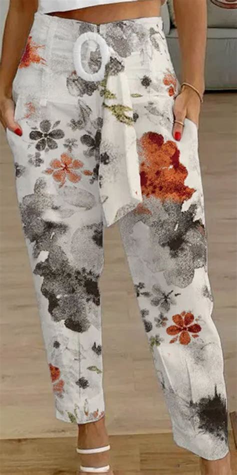 Printed Wide Leg Pants Printed Trousers Casual Linen Pants Casual