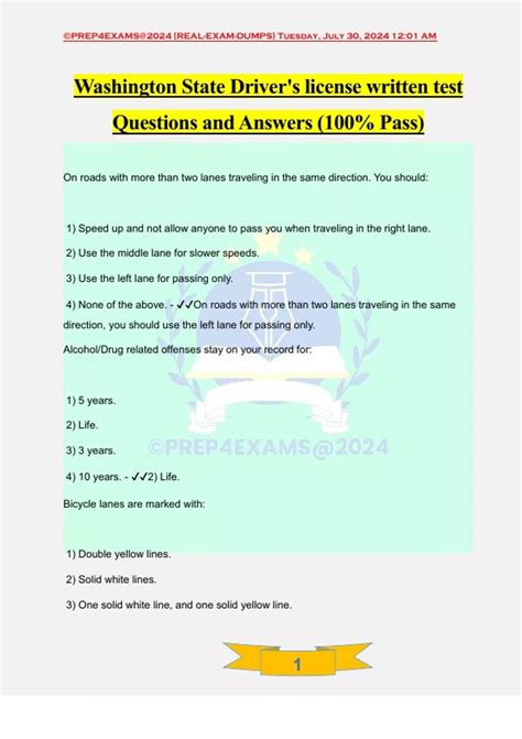 Washington State Driver's license written test Questions and Answers