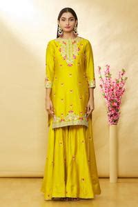 Buy Green Pure Spun Silk Hand Embroidery Floral Round Kurta Sharara Set