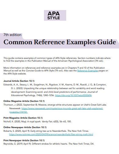 26+ APA 7 Reference Page Example | Examples