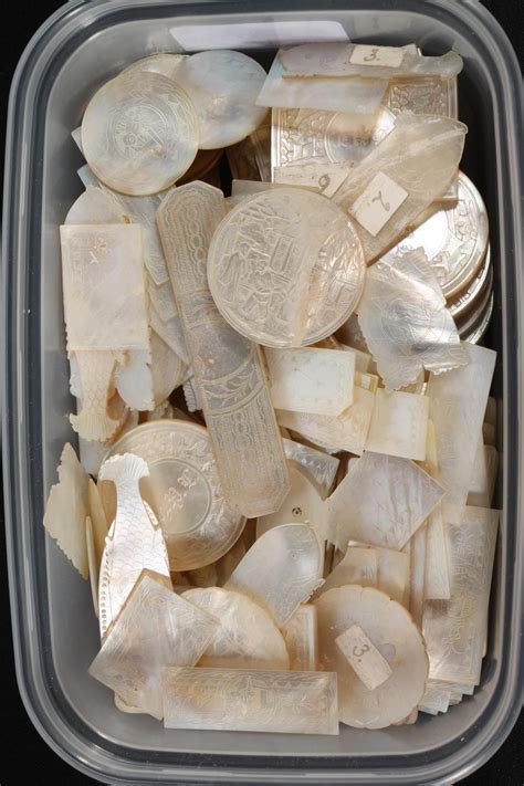 Chinese Carved Mother Of Pearl Gaming Tokens