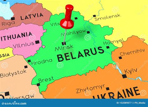 Belarus, Minsk - Capital City, Pinned On Political Map Royalty-Free ...