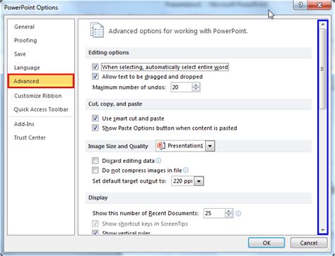 Advanced Program Options In Powerpoint 2010 For Windows