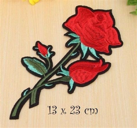 C Tige Fleurs Rose Rouge X Cm Grand Cusson Patch