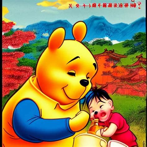 Chinese Propaganda Poster Of Winnie The Pooh Eating Stable Diffusion