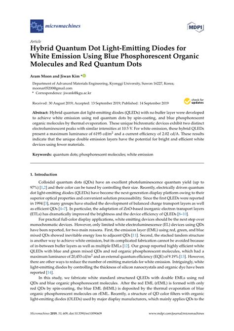 Hybrid Quantum Dot Light Emitting Diodes For White Emission Using Blue