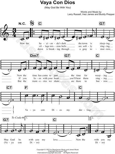 Les Paul Vaya Con Dios Sheet Music For Beginners In C Major