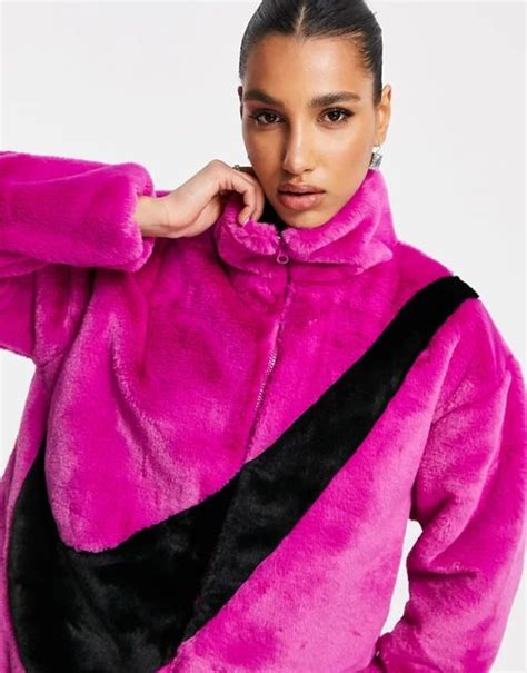 Nike Faux Fur Oversized Swoosh Jacket In Purple Asos Jackets