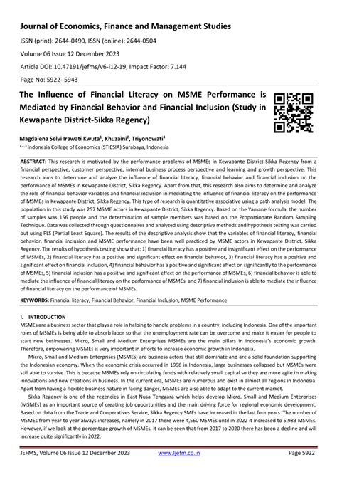 PDF The Influence Of Financial Literacy On MSME Performance Is