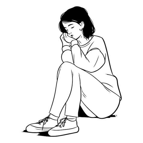 Premium Vector Sad Young Woman Sitting On The Floor Hand Drawn Vector Illustration