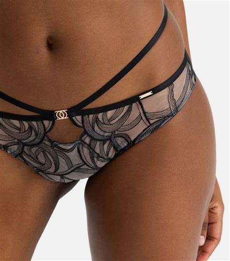 Dorina Black Embroidered Mesh Brazilian Briefs New Look