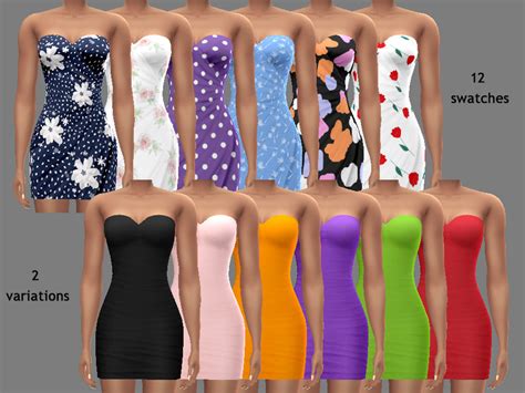 The Sims Resource Strapless Ruched Mini Dress