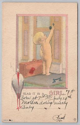 Greetings Naked Boy Ringing Bell Glad Its A Girl Vintage Postcard Ebay