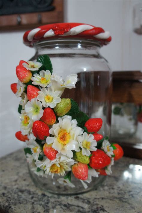 Vidro Decorado Flores E Morangos Em Biscuit Potes De Biscuit