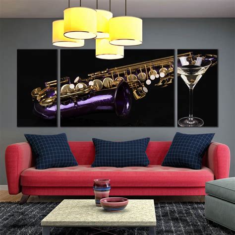 Triptych Canvas Artwork Purple Gold Saxophone Music Dark Background ...