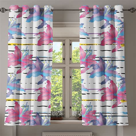 Ambesonne Lily Pattern Grommet Curtain Botany Floral Boho Art X Hot Pink Pale Azure