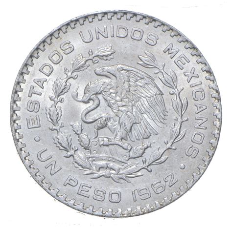 Choice Uncirculated 1962 Mexico Mexican Un Peso Silver Coin Large