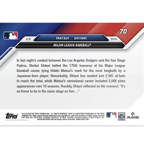 Yahooオークション ドジャース 大谷翔平 Topps Now 70 松井秀喜 Mlb