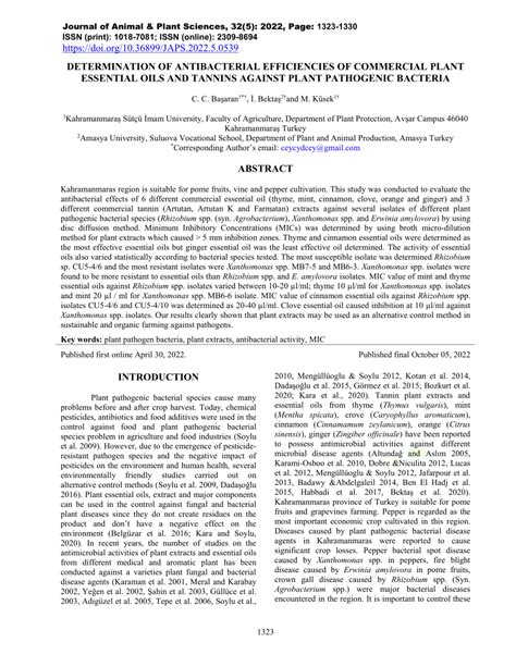 Pdf Determination Of Antibacterial Efficiencies Of Commercial Plant Essential Oils And Tannins