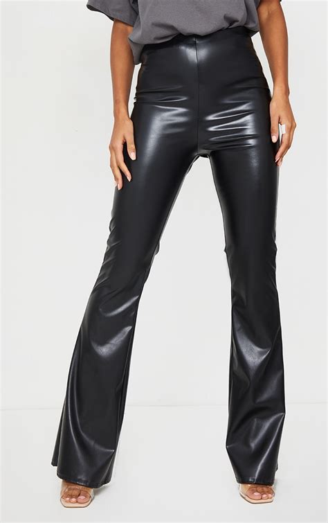 Black Flare Faux Leather Pants | Pants | PrettyLittleThing USA